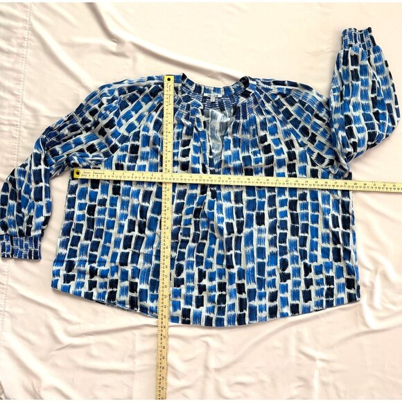 NIC+ZOE Blue White Abstract Print Cotton Top L/S Button Front Boho Workwear - 3X - Picture 5 of 11